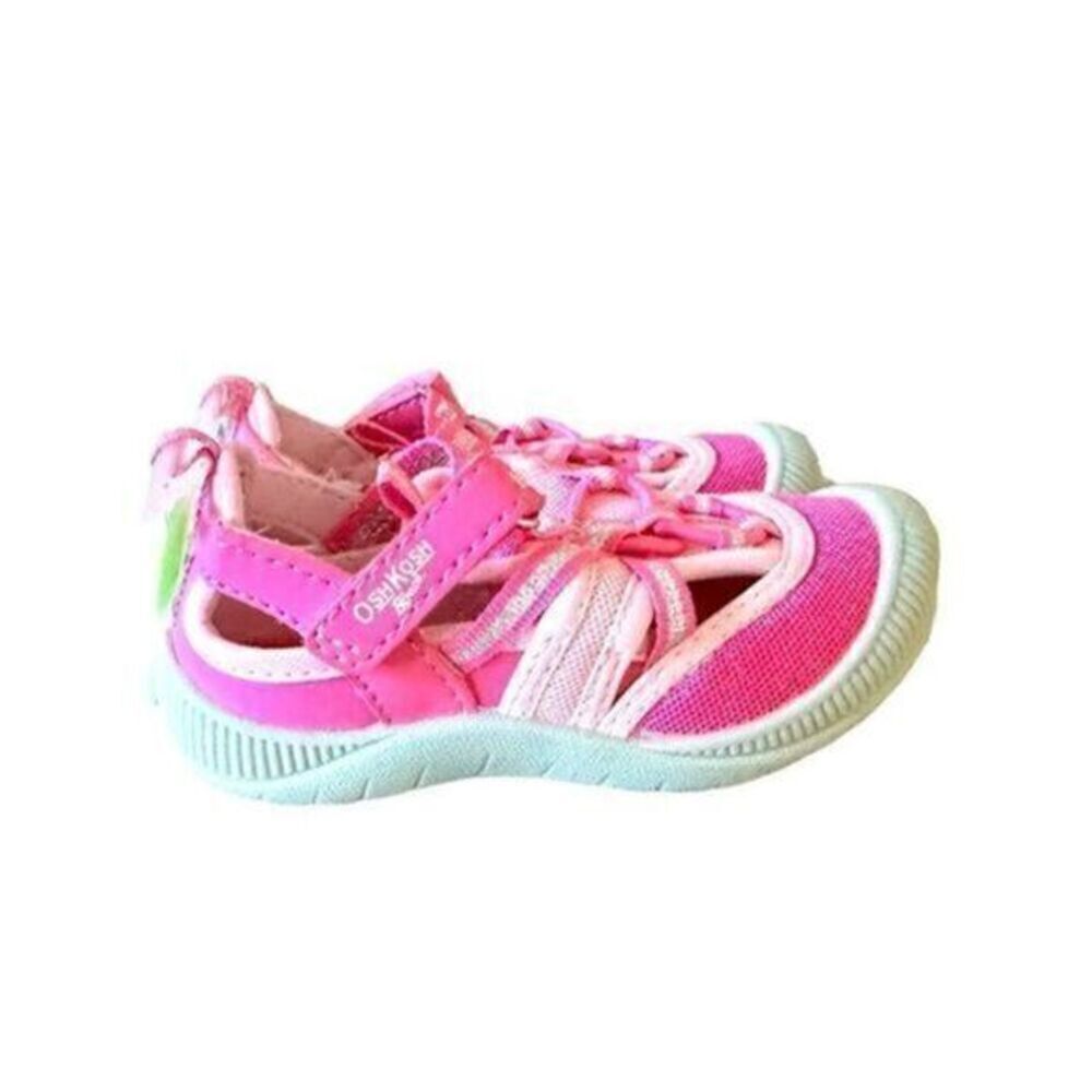 NWT Oshkosh Girls Flexible Outsole Bump Toe Pink Sandals Hook Loop Strap -Size 7